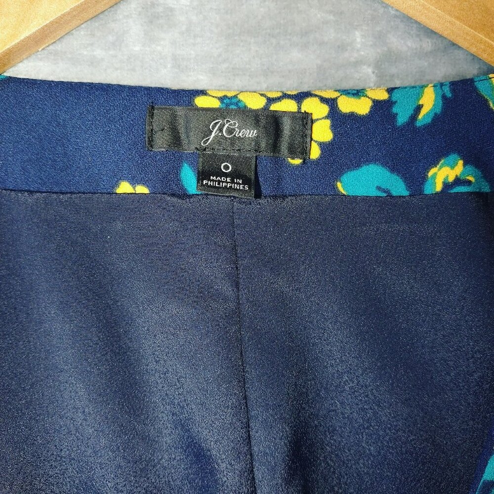 J Crew Womens 0‎ Navy Floral Wrap Dress Long Sleeve VNeck Belted Romantic Spring - Picture 3 of 11